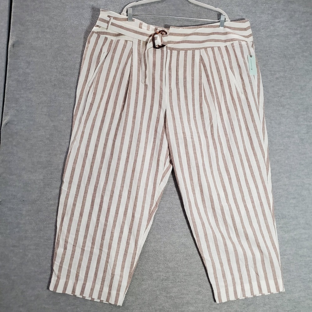 Anthropologie Women Pants 24w Brown Oasis Striped Wide Leg Linen Blend Beach NWT